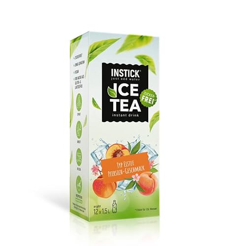 INSTICK Zuckerfreies Instant-Getränk (Eistee Pfirsich) - 1 Packung für 12 x 1,5-2,5 L- Veganes Getränkepulver Kalorienarm & Vitamin C - Instant-Pulver von INSTICK just add water