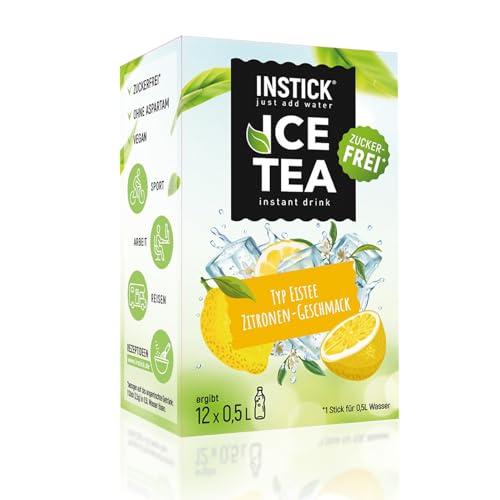 INSTICK Ice Tea | Zuckerfreies Instant-Getränk - Eistee Zitrone | Schwarzer Tee | 12-er Packung für 12 x 0,5 L | Getränkepulver - vegan, kalorienarm, mit Vitamin C, aromatisiert von INSTICK just add water