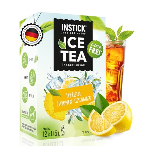 INSTICK Ice Tea | Zuckerfreies Instant-Getränk - Eistee Zitrone | Schwarzer Tee | 1 Packung für 12 x 0,5-1 L | Getränkepulver - vegan, kalorienarm, mit Vitamin C, aromatisiert von INSTICK just add water