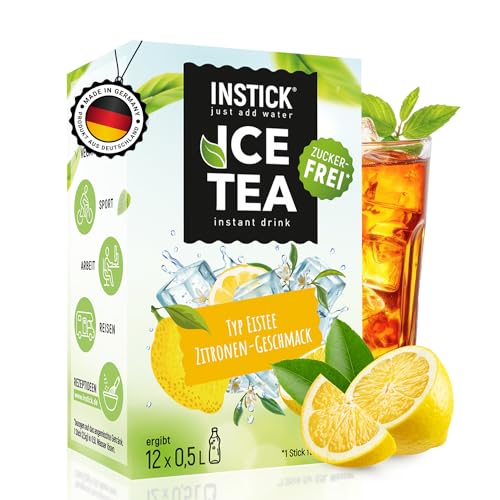 INSTICK Zuckerfreies Instant-Getränk (Eistee Zitrone) - 1 Packung für 12 x 0,5-1 L- Veganes Getränkepulver Kalorienarm & Vitamin C - Instant-Pulver von INSTICK just add water