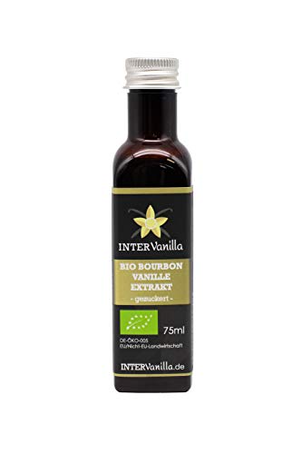 InterVanilla BIO Bourbon Vanille Extrakt, 75 ml. Vanilleextrakt flüssig OHNE Alkohol, auf Zucker Basis, vanilla extract for baking von InterVanilla