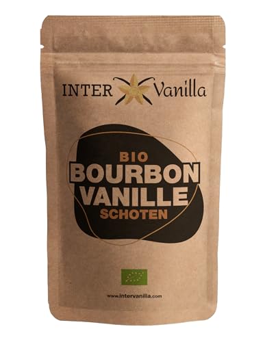 InterVanilla BIO Bourbon Vanilleschoten, 10 Stück Vanille Schoten 12-13 cm in Premium Qualität aus Madagaskar zum Backen, Kochen und Süßspeisen. Vanilla Pods von InterVanilla