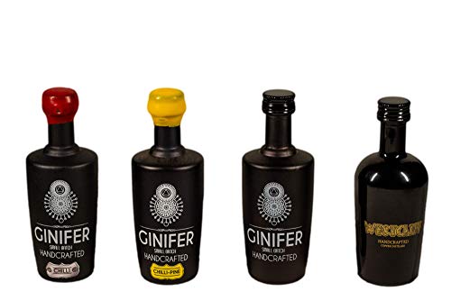 Ginifer Pineapple/Chili/Classic/Westcliff/Gin aus Südafrika Johannesburg/außergewöhnliche Gins/Craft Gin / 4 x 5cl / 43% Vol / [Aromen: Ananas/Chili/Wacholder/Cassia/Orange ] 4 Miniaturen von Inverroche