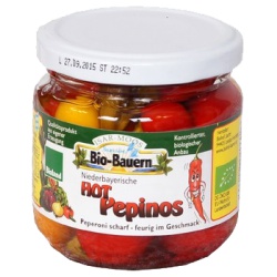 Chili-Peperoni-Mischung Hot Pepinos aus Bayern im Glas von Isar-Moos