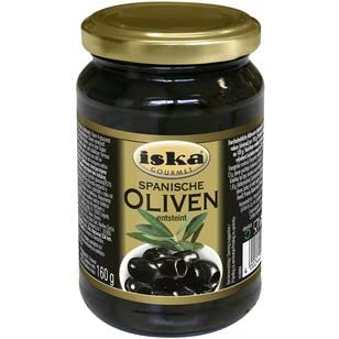 iska spanische Oliven schwarz entsteint, 12er Pack (12 x 160g) von Iska