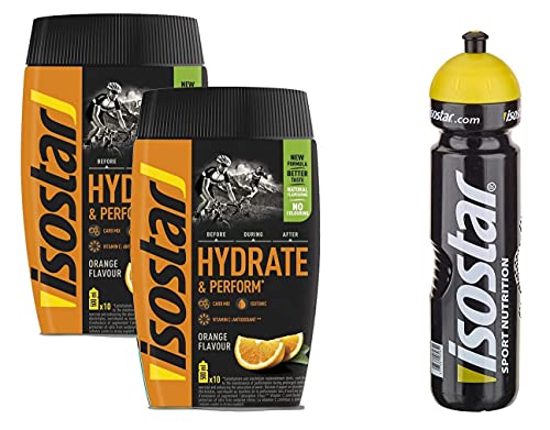 Isostar Hydrate & Perform - Orange - 2x400g Pulver | 2er Angebotspack + Original 1000ml-Trinkflasche von Isostar