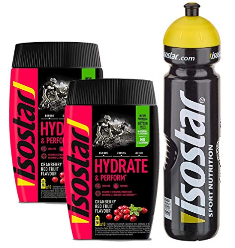 Isostar Hydrate & Perform -Red Fruits - 2x400g Pulver | 2er Angebotspack + Original 1000ml-Trinkflasche von Isostar