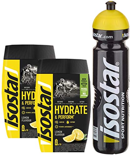 Isostar Hydrate & Perform - Zitrone - 2x400g Pulver | 2er Angebotspack + Original 1000ml-Trinkflasche von Isostar