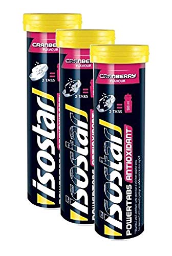 Isostar Powertabs isotonisches Getränk – Sportdrink für intensives Training – kalorienreduzierter Iso Drink – Cranberry, 3 Tuben von Isostar