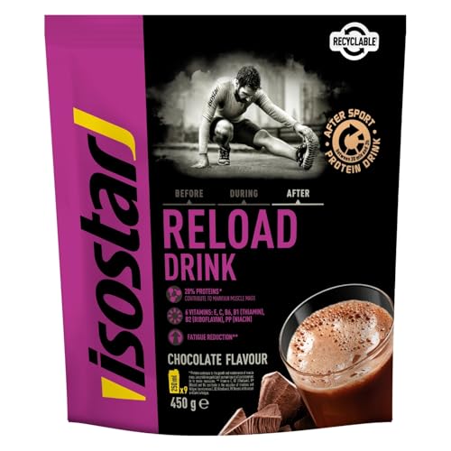 Isostar Reload Drink Chocolate - Pulver für Protein Recovery Drink - Nach dem Sport - Kohlenhydratquelle, Kalzium, Magnesium, Vitamine - 1 wiederverschließbarer Beutel 450 g von ISOSTAD