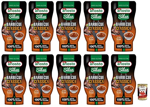 10x Ariosto Salsa Barbecue Classica,Klassische BBQ-Sauce, glutenfrei,mit einem würzigen und rauchigen Geschmack,100% italienischer Tomaten,315-g + Italian Gourmet Polpa di Pomodoro 400g Dose von Italian Gourmet E.R.