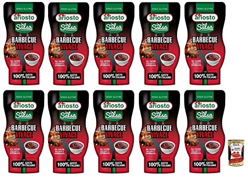 10x Ariosto Salsa Barbecue Vivace,BBQ-Sauce, glutenfrei,mit einem würzigen und rauchigen Geschmack,100% italienischer Tomaten,315-g-Squeeze Flasche + Italian Gourmet Polpa di Pomodoro 400g Dose von Italian Gourmet E.R.