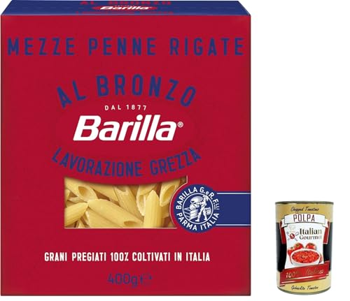 10x Barilla Mezze Penne Rigate al Bronzo Bronze Gezogene Pasta 400g Rohe Verarbeitungsmethode + Italian Gourmet polpa 400g von Italian Gourmet E.R.