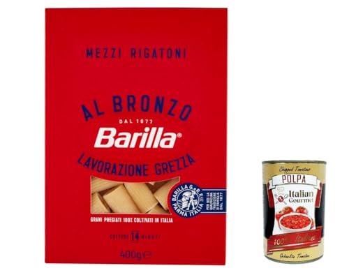 10x Barilla Mezzi Rigatoni al Bronzo Bronze Gezogene Pasta 400g Rohe Verarbeitungsmethode + Italian Gourmet polpa 400g von Italian Gourmet E.R.