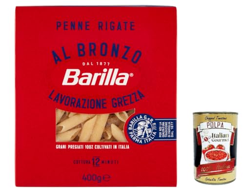 10x Barilla Penne Rigate al Bronzo Bronze Gezogene Pasta 400g Rohe Verarbeitungsmethode + Italian Gourmet polpa 400g von Italian Gourmet E.R.