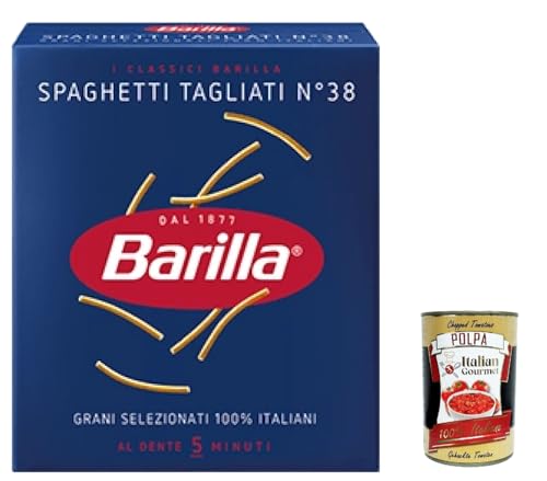 10x Barilla Spaghetti Tagliati n°38, Pasta 100% italienisch Nudeln aus Hartweizengrieß 500g Packung + Italian Gourmet Polpa di Pomodoro 400g Dose von Italian Gourmet E.R.