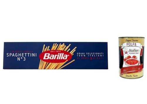 10x Barilla Spaghettini n° 3, Pasta 100% italienisch Nudeln aus Hartweizengrieß 500g Packung + Italian Gourmet Polpa di Pomodoro 400g Dose von Italian Gourmet E.R.