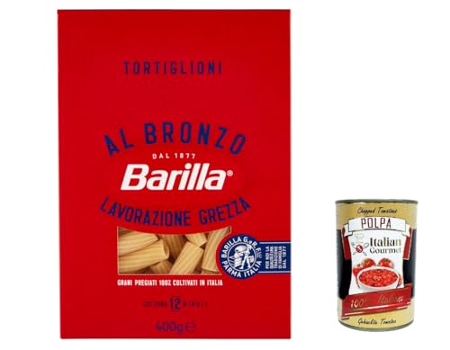10x Barilla Tortiglioni al Bronzo Bronze Gezogene Pasta 400g Rohe Verarbeitungsmethode + Italian Gourmet polpa 400g von Italian Gourmet E.R.