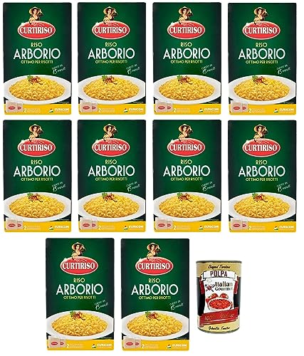 10x Curtiriso Riso Arborio,100% Italienischer Reis,ideal für alle Risottos,15 Minuten,Packung mit 1Kg + Italian Gourmet Polpa di Pomodoro 400g Dose von Italian Gourmet E.R.