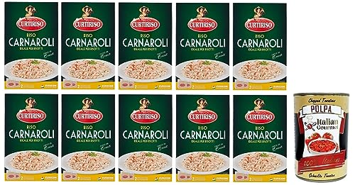 10x Curtiriso Riso Carnaroli,100% Italienischer Reis, Ideal für Risottos,Kochzeit 15 Minuten,Packung mit 1Kg + Italian Gourmet Polpa di Pomodoro 400g Dose von Italian Gourmet E.R.