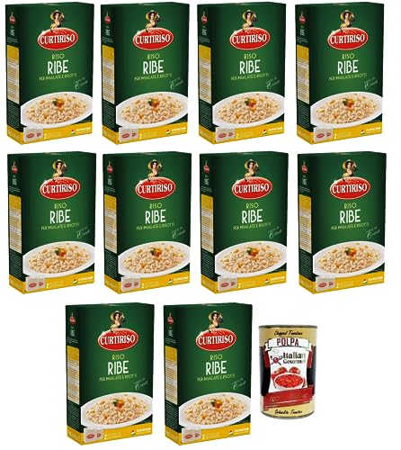 10x Curtiriso Riso Ribe,100% Italienischer Reis,Ideal für Salate und Risottos,15 Minuten,Packung mit 1Kg + Italian Gourmet Polpa di Pomodoro 400g Dose von Italian Gourmet E.R.