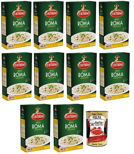 10x Curtiriso Riso Roma,100% Italienischer Reis,Ideal für weiche Risottos,Reis mit Sauce und Timbales Kochzeit 16 Minuten,Packung mit 1Kg + Italian Gourmet Polpa di Pomodoro 400g Dose von Italian Gourmet E.R.