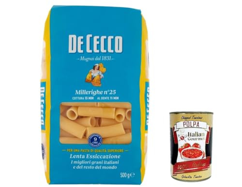 10x De Cecco Pasta 100% Italian Millerighe n° 25 Noodles 500 g + Italian Gourmet Polpa 400 g von Italian Gourmet E.R.