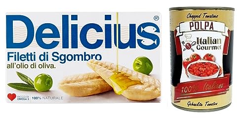 10x Delicius Filetti di Sgombro all'Olio di Oliva,Makrelenfilets in Olivenöl,reich an Omega 3,Hochwertiger Blauer Fisch,125g + Italian Gourmet Polpa di Pomodoro 400g Dose 10x Delicius Filetti di Sgombro all'Olio di Oliva,Makrelenfilets in Olivenöl,reich an Omega 3,Hochwertiger Blauer Fisch,125g + Italian Gourmet Polpa di Pomodoro 400g Dose von Italian Gourmet E.R.
