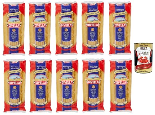 10x Divella Mafaldine N. 81 Hartweizengrieß Pasta Italienische Nudeln 500g Packung + Italian Gourmet Polpa di Pomodoro 400g Dose von Italian Gourmet E.R.