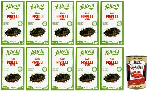 10x Felicia Fusilli di Piselli Verdi,Pasta mit 100% Grüne Erbsen aus einer Italienischen Lieferkette,Bio und Natürlich Glutenfrei,Packung mit 250g + Italian Gourmet Polpa di Pomodoro 400g Dose von Italian Gourmet E.R.