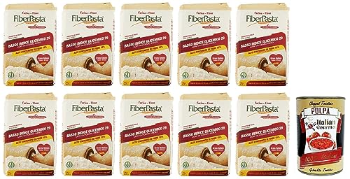 10x FiberPasta Farina Mehl ist ein Weizenmehl Präparat mit 15% Ballaststoffen,niedriger glykämischer Index + Italian Gourmet Polpa di Pomodoro 400g Dose von Italian Gourmet E.R.