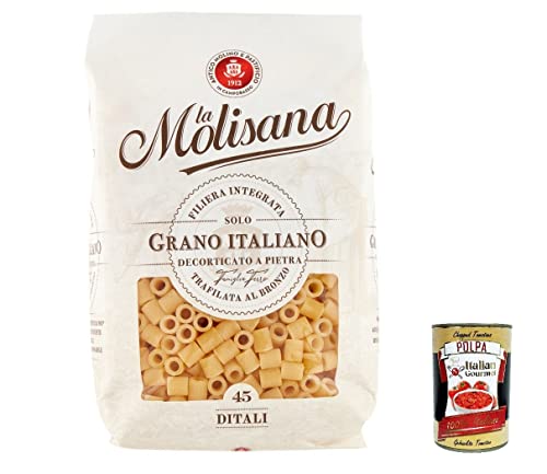 10x La Molisana Ditali N. 45 Pasta Lenta Lavorazione Teigwaren aus Hartweizengrieß Bronze-Zeichnung 500g + Italian Gourmet Polpa 400g von Italian Gourmet E.R.