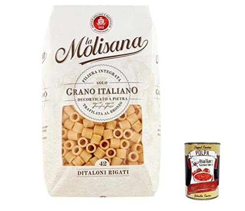 10x La Molisana Ditaloni rigati N. 42 Pasta Lenta Lavorazione Teigwaren aus Hartweizengrieß Bronze-Zeichnung 500g + Italian Gourmet Polpa 400g von Italian Gourmet E.R.