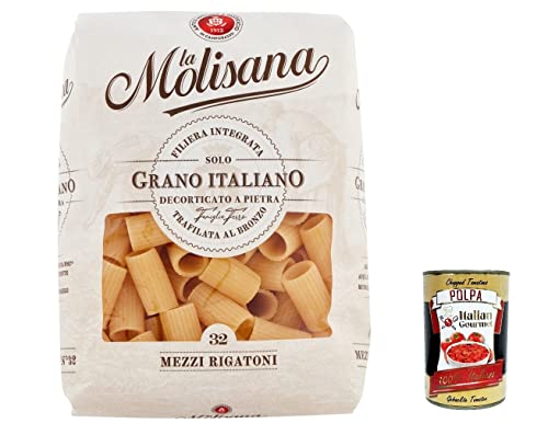 10x La Molisana Mezzi Rigatoni N. 32 Pasta Lenta Lavorazione Teigwaren aus Hartweizengrieß Bronze-Zeichnung 500g + Italian Gourmet Polpa 400g von Italian Gourmet E.R.