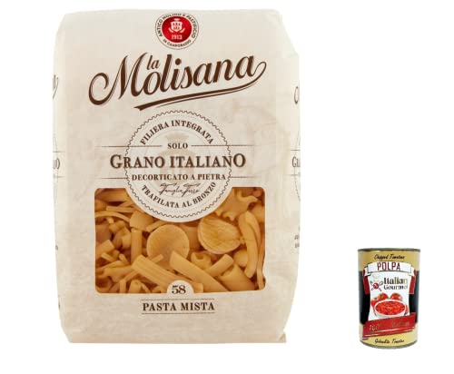 10x La Molisana Pasta mista N. 58 Pasta Lenta Lavorazione Teigwaren aus Hartweizengrieß Bronze-Zeichnung 500g + Italian Gourmet Polpa 400g von Italian Gourmet E.R.