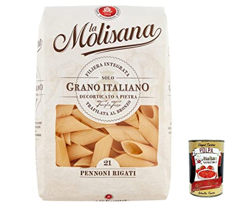 10x La Molisana Pennoni Rigati N. 21 Pasta Lenta Lavorazione Teigwaren aus Hartweizengrieß Bronze-Zeichnung 500g + Italian Gourmet Polpa 400g von Italian Gourmet E.R.