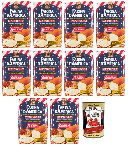 10x Molino Spadoni Farina Mehl Typ 0 vom amerikanischen Typ Manitoba,Ideal für Brot, Pizza, Focaccia, Kuchen, Kekse und Desserts,1Kg + Italian Gourmet Polpa di Pomodoro 400g Dose von Italian Gourmet E.R.