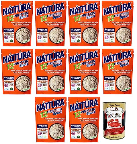 10x Náttúra Protein Sport,Mini-Instant-Haferflocken, 100% Vollkornhafer, ideal für die Zubereitung von Instant-Porridge,350g + Italian Gourmet Polpa di Pomodoro 400g Dose von Italian Gourmet E.R.