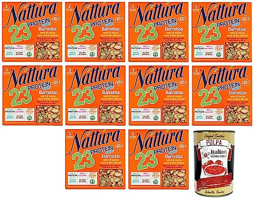 10x Náttúra Protein Sport Proteinriegel Bio-Kürbiskerne, Leinsamen, Zitrone,Packung mit 75g,jede Packung enthält 3 Riegel à 25g + Italian Gourmet Polpa di Pomodoro 400g Dose von Italian Gourmet E.R.