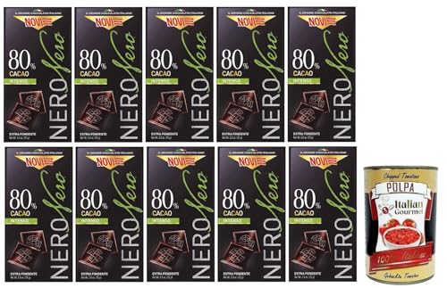 10x Novi Nero Intenso Extra Dunkle Schokolade,80% Intensiver Kakao,75g + Italian Gourmet Polpa di Pomodoro 400g Dose von Italian Gourmet E.R.