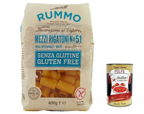 10x Rummo Pasta Mezzi rigatoni n. 51 senza Glutine, gluten free, 100% italienische Pasta nudeln glutenfrei 400g + Italian Gourmet polpa 400g von Italian Gourmet E.R.