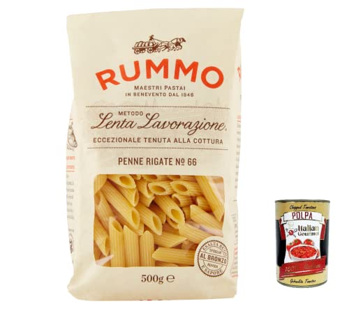 10x Rummo Penne rigate N. 66 Hartweizengrieß Pasta Italienische Nudeln 500g Packung + Italian Gourmet Polpa di Pomodoro 400g Dose von Italian Gourmet E.R.