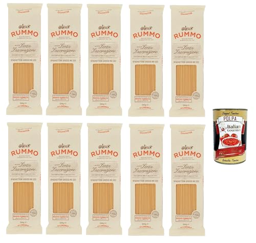 10x Rummo Spaghettoni Grossi N. 220 Hartweizengrieß Pasta Italienische Nudeln 500g Packung + Italian Gourmet Polpa di Pomodoro 400g Dose von Italian Gourmet E.R.