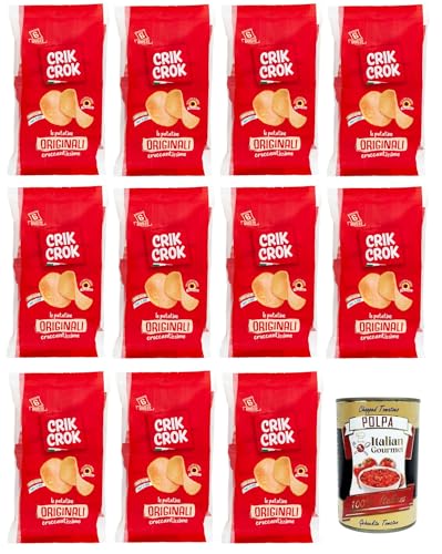 11x Crik Crok Le Patatine Originali,Kartoffelchips Glutenfrei,Gesalzen Snack,150g Packung,Jede Packung enthält 6 Beutel à 25g + Italian Gourmet Polpa di Pomodoro 400g Dose von Italian Gourmet E.R.