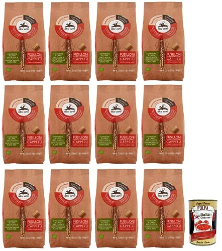 12x Alce Nero Pasta Fusilloni,Bio-Hartweizen Nudeln,Mit Bio-Cappelli-Hartweizen,Angebaut in Italien,Packung mit 500g + Italian Gourmet Polpa di Pomodoro 400g Dose von Italian Gourmet E.R.