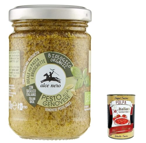 12x Alce Nero Pesto Genovese, Glutenfreie Italienische Pasta-Sauce mit 100% italienischem Basilikum aus nachhaltiger Landwirtschaft und Parmigiano Reggiano 190g + Italian Gourmet polpa 400g von Italian Gourmet E.R.