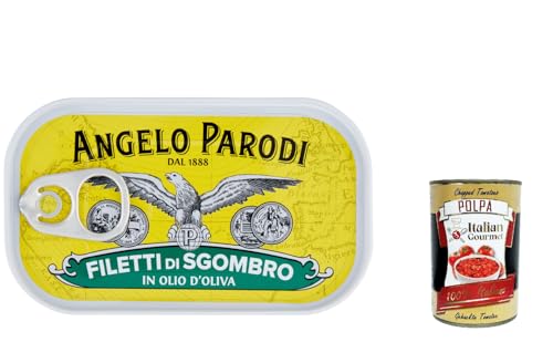 12x Angelo Parodi Filetti Di Sgombro In Olio D'oliva, Makrele Filets in Olivenöl 90 g + Itlaian Gourmet polpa 400g von Italian Gourmet E.R.