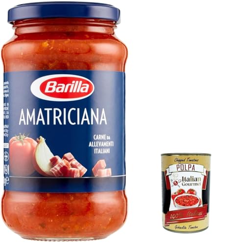 12x Barilla - Amatriciana PastaSauce - Tomatenbereit - hergestellte Sauce mit Speck, Zwiebel und Chilischpfeffer - 400 g + Italian Gourmet polpa 400g von Italian Gourmet E.R.