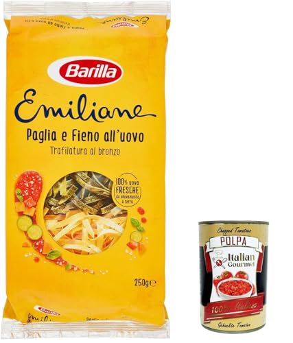 12x Barilla Pasta all' Uovo Le Emiliane Paglia e Fieno, Eiernudeln, Pasta mit Ei 250g + Italian Gourmet polpa 400g von Italian Gourmet E.R.