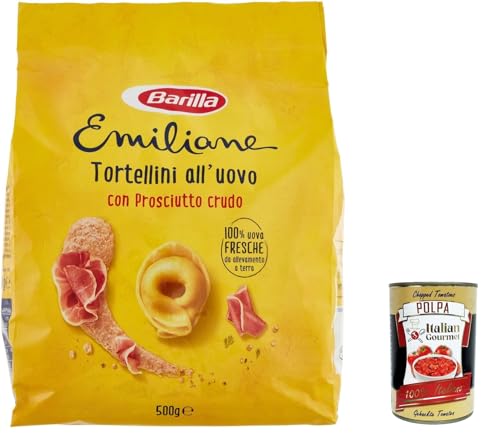 12x Barilla Pasta all' Uovo Le Emiliane Tortellini con Prosciutto Crudo, Eiernudeln, Pasta mit Ei 500g + Italian Gourmet polpa 400g von Italian Gourmet E.R.